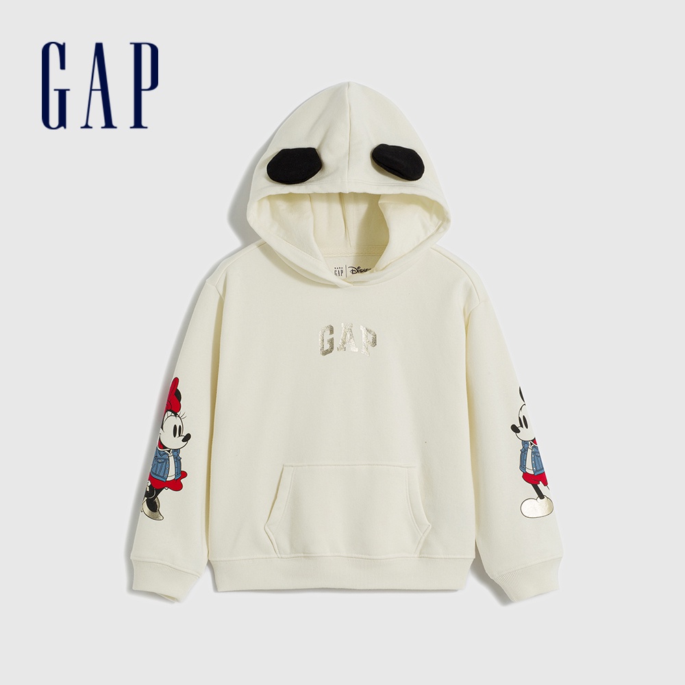 Gap 女幼童裝 Gap x Disney迪士尼聯名 Logo刷毛熊耳造型帽T-米白色(829709)