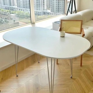 Ouniu丨【免運】北歐餐桌奶油風小戶型實木餐桌現代簡約傢用電腦桌白色橢圓形飯桌