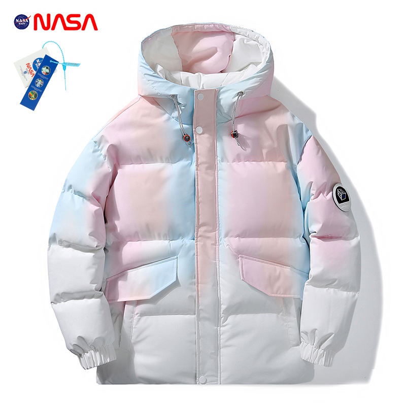 NASA聯名2023年冬款漸變糖果風潮牌棉服男加厚連帽外套