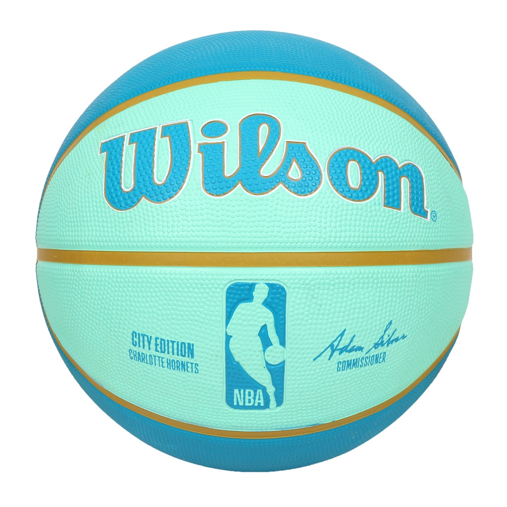 WILSON NBA城市系列-黃蜂-橡膠籃球 7號籃球(訓練 室外 室內「WZ4024204XB7」 淺綠湖藍白
