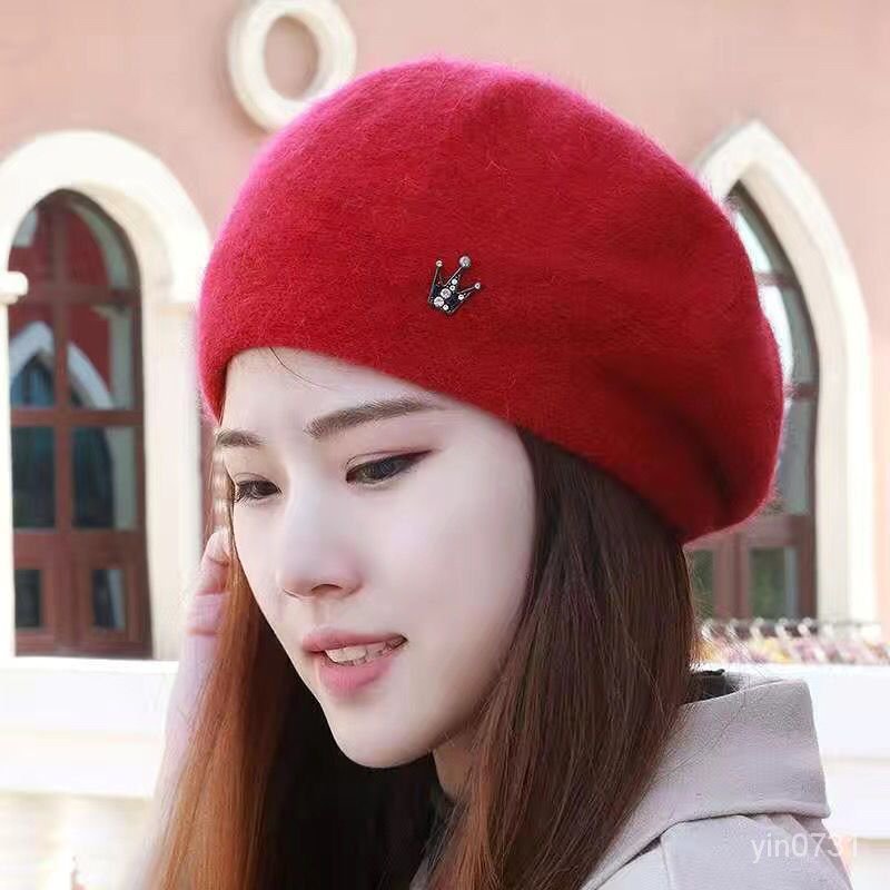 精美優選-帽子女韓版冬天兔毛貝雷帽韓國毛綫帽針織加絨加厚保暖護耳帽