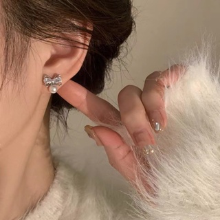 《Yui Acc》微甜蝴蝶結鋯石珍珠耳環 | 台灣現貨 珍珠耳針 防敏感耳環 s925銀針 耳釘 鋯石耳環 婚禮耳環