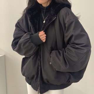 韓版連帽外套女 兩面穿外套 羊羔毛外套 女生外套 雙面穿 刷毛外套 羊羔絨 飛行外套 厚外套 冬天外套 加絨保暖棉服外套