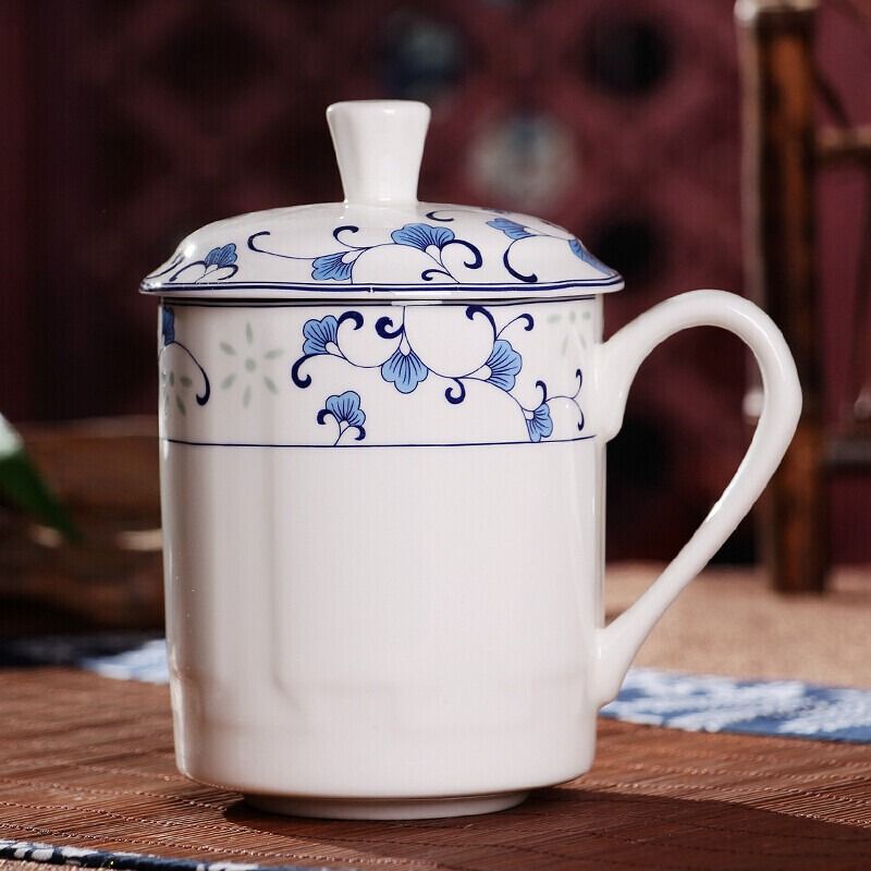 茶道 陶相惠 陶瓷 茶杯 帶 蓋 家用 骨瓷 水杯 喝茶 杯 青花瓷器 辦公 杯子 500ml 茶道文化 青花瓷茶杯