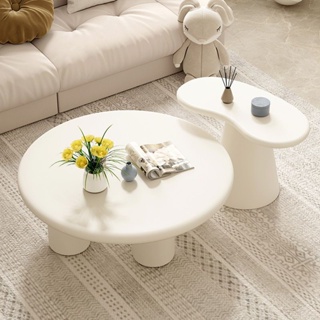 Ouniu丨【免運】奶油風茶幾 簡約現代客廳傢用創意邊幾 北歐小戶型侘寂風圓形小桌子