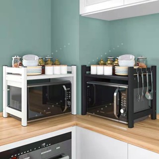 #不銹鋼 微波爐置物架 雙層 臺麵 烤箱廚具用品 傢用 廚房 可伸縮收納架子 四季沐歌