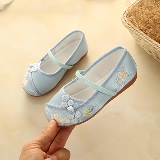 藍花兒童漢服鞋女童白色繡花鞋北京老傳統布鞋過年