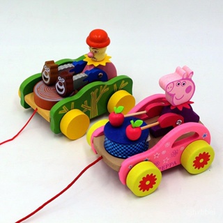 今日爆殺！木質拉繩小推車 鷄喫米拖拉綫學步車 木製兒童小拉車牽引學步玩具