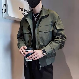 工裝輕熟素色男士立領痞帥多口袋雙層夾克外套男春秋款衝鋒衣高級感工裝潮牌雙層外套 男生外套 夾克男（SJ766）【壹號站】