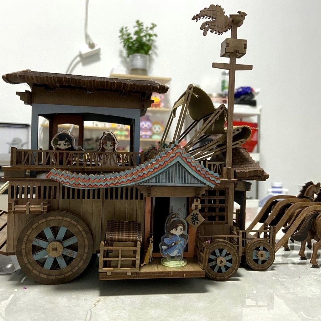 蓮花樓馬車木質模型手工立體拼圖擺件玩具