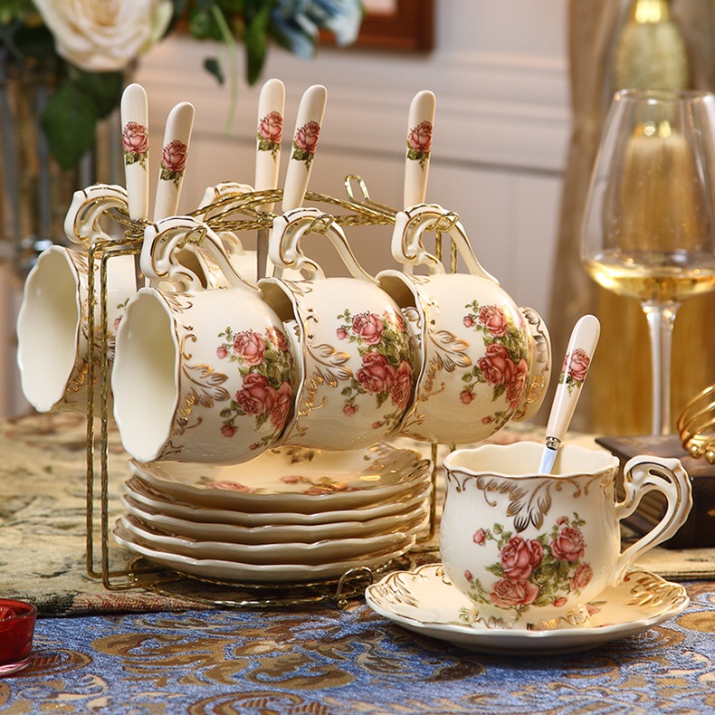 茶道 歐式 咖啡杯 套裝 簡約 家用 杯子 帶勺 陶瓷杯 英式 下午茶 茶具 紅茶杯 陶瓷咖啡杯套裝 簡約茶具