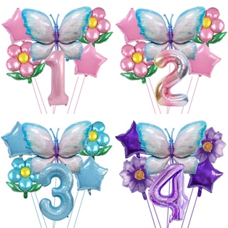 【現貨熱銷】新款彩色蝴蝶翅膀花朵氣球 32inch數字鋁膜氣球套裝 生日派對佈置裝飾派對用品