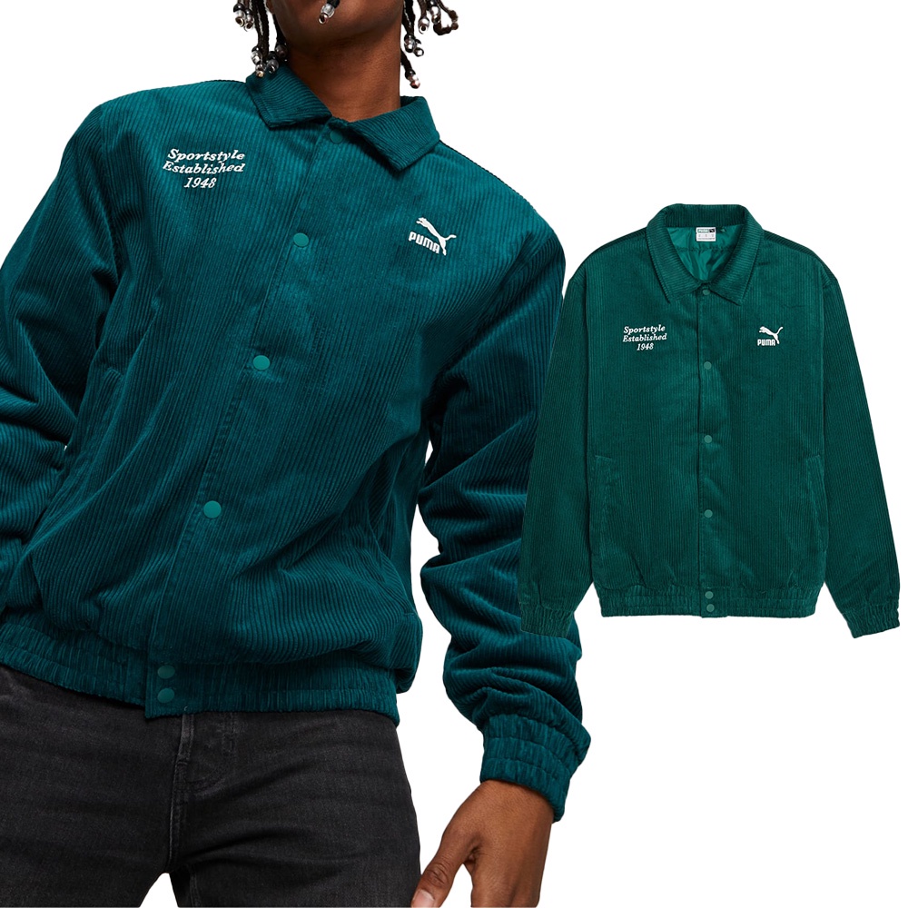 Puma 流行系列 男 綠色 休閒 燈芯絨 口袋 教練外套 外套 62521143