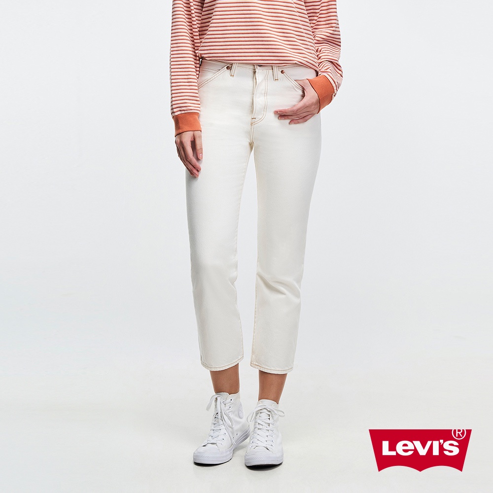 Levis Wedgie高腰修身直筒排釦牛仔長褲 / 簡約白 及踝款 女款 A3509-0000 熱賣單品
