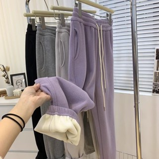 【YW】大碼束口褲女 加絨加厚長褲女 秋冬胖mm休閒褲 寬鬆運動褲 設計感高腰顯瘦束腳褲女 4XL