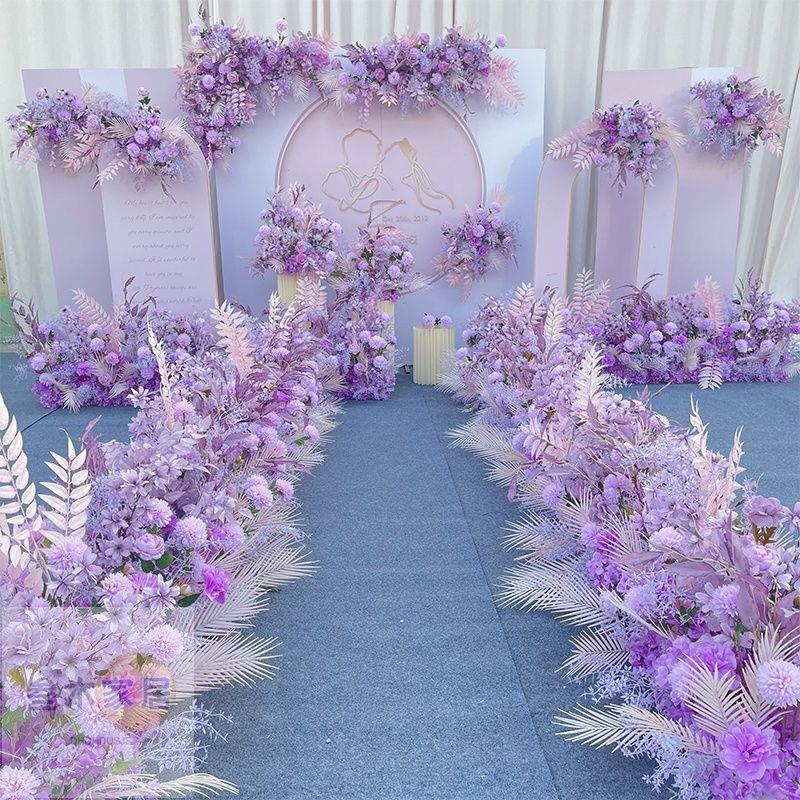 🌈新款婚慶款紫色紫羅蘭色地排花裝飾花排T臺路引婚禮花藝🌈三木家居