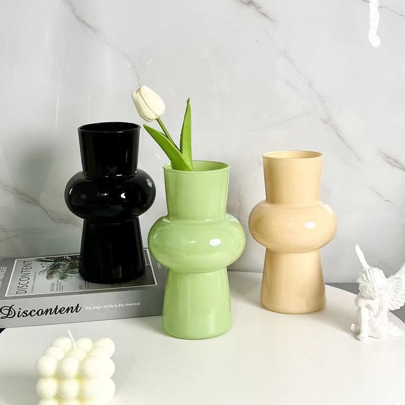 【花瓶】小眾網紅玻璃花瓶擺件客廳桌面ins風高顏值黑色粉色花瓶家居花器