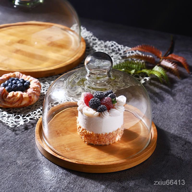 【免運下殺】水果試喫盤帶蓋店用透明玻璃罩麵包甜品蛋糕蓋點心展示託盤品嚐盤