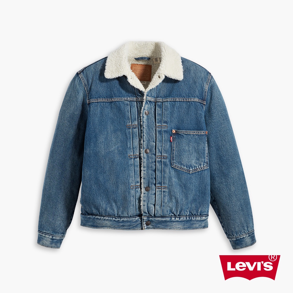 Levis Type 1復古寬鬆版毛領牛仔外套 中藍染水洗 後調節帶設計 男 A4882-0000 熱賣單品