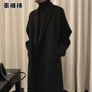 泰褲辣 風衣男長款秋冬季加棉加厚日係潮流寬鬆男士毛呢大衣韓版呢子外套 TK7B