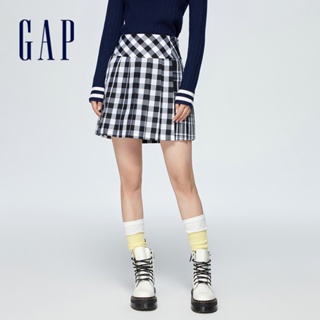 Gap 女裝 Logo百褶短裙-黑白格子(888425)