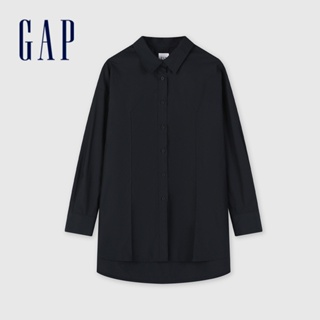 Gap 女裝 Logo純棉翻領長袖襯衫-黑色(890012)