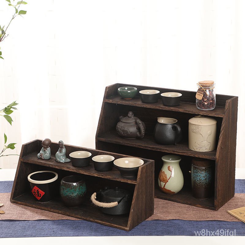🔥熱賣🔥博古架 小型中式實木茶壺架 小客廳置物架 多寶閣茶杯茶壺茶具收納櫃