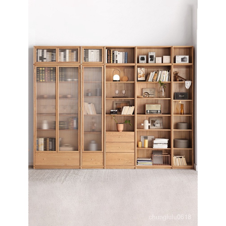 【免運】小七的木頭全實木書櫃一體整墻橡木展示櫃轉角書架滿墻書櫥