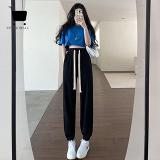 休閒運動褲 冰絲運動褲女寬松束腳夏季薄款高腰百搭防蚊燈籠褲休閑衛褲子女潮
