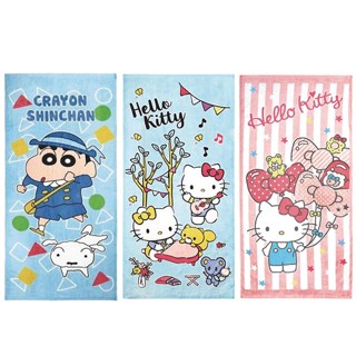 【現貨】小禮堂 棉質大浴巾 70x140cm Hello Kitty 蠟筆小新