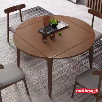 實木折疊餐桌 方桌 變圓桌 小戶型家用多功能方圓兩用伸縮正方形飯桌