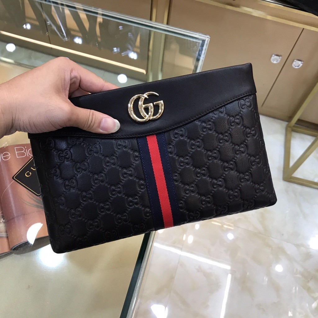 二手/全新 男用手拿包 GUCCI 男包 手拿包 手包 手腕包 手抓包 大容量 信封包 經典壓紋 真皮包 進