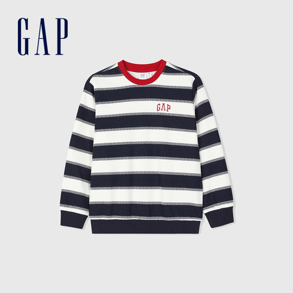 Gap 男童裝 Logo圓領大學T-藍白撞色(891594)