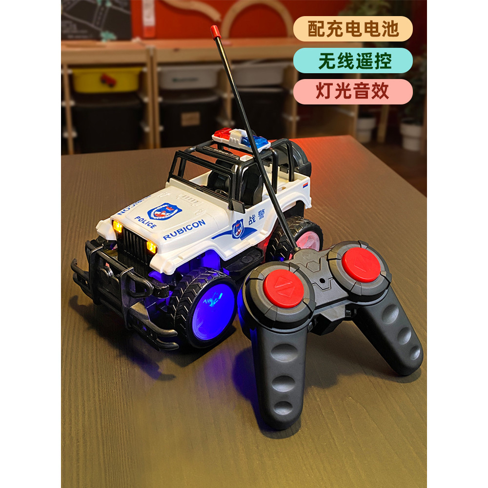 遙控汽車越野車警車模型炫酷燈光音效兒賽車童男孩玩具充電四驅車