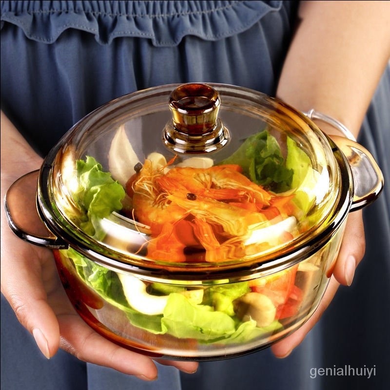 🔥熱賣/免運🔥玻璃帶蓋耐熱碗微波爐茶色1L歐式傢用帶蓋玻璃碗泡麵碗沙拉麵碗 IU0M