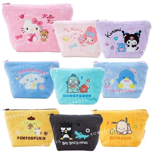 【現貨】小禮堂 Sanrio 三麗鷗 毛巾布拉鍊化妝包 (好友款) Kitty 酷洛米 人魚漢頓
