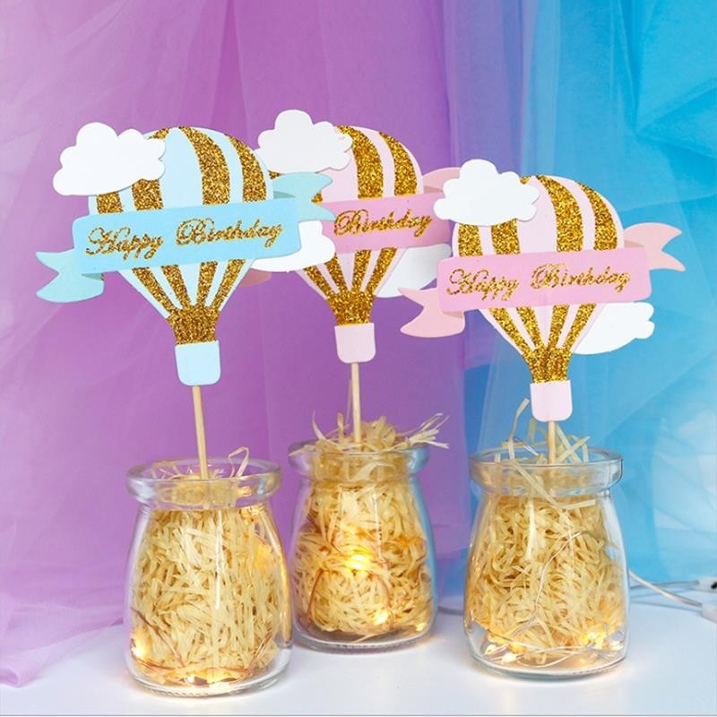 氣球熱氣球云朵蛋糕裝飾插牌生日快樂套裝橫幅插旗甜品臺擺件網紅