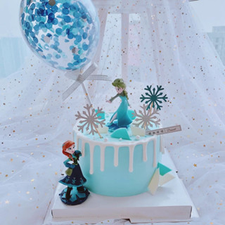冰雪奇緣愛莎安娜雪花氣球生日主題情景蛋糕擺件裝飾女孩兒童寶寶