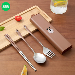 LINE FRIENDS 筷子 勺子 套裝 上班族 專用 兒童 小學生 便攜 盒 餐具 收納 盒