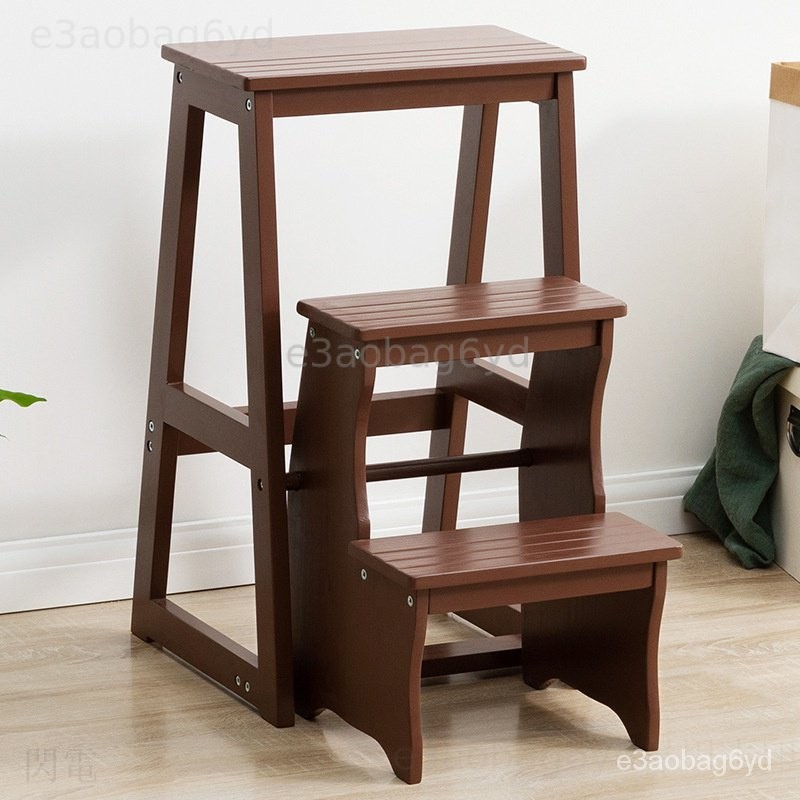 （新品下殺） 實木梯凳多功能傢用梯子室內加厚折疊兩用三步小臺階樓梯椅登高凳
