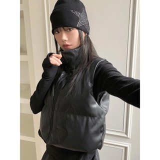 Codibook｜韓國 wonderwonder 短版皮革羽絨背心［預購］羽絨外套 女裝