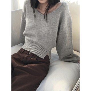Codibook｜韓國 wonderwonder 落肩V領開釦長版針織上衣［預購］針織衫 毛衣 女裝