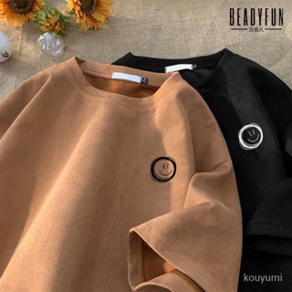 2024高品質🌈BEADYFUN美式複古麂皮絨短袖t恤男oversize夏季潮牌寬鬆半袖上衣 JVDS