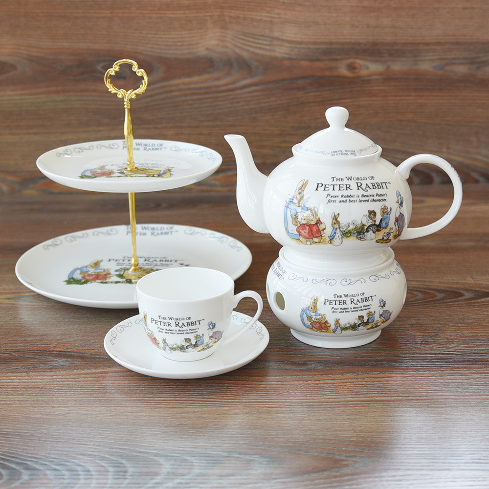 英國彼得兔 英式下午茶 茶具套裝 果盤 茶壺 杯碟 帶過濾骨瓷壺-five0226