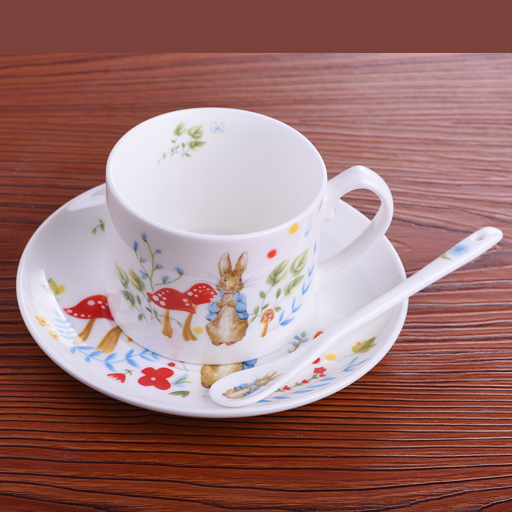 杯碟彼得兔可愛卡通紅茶咖啡杯碟日用創意下午茶具帶勺子碟子歐式-five0226