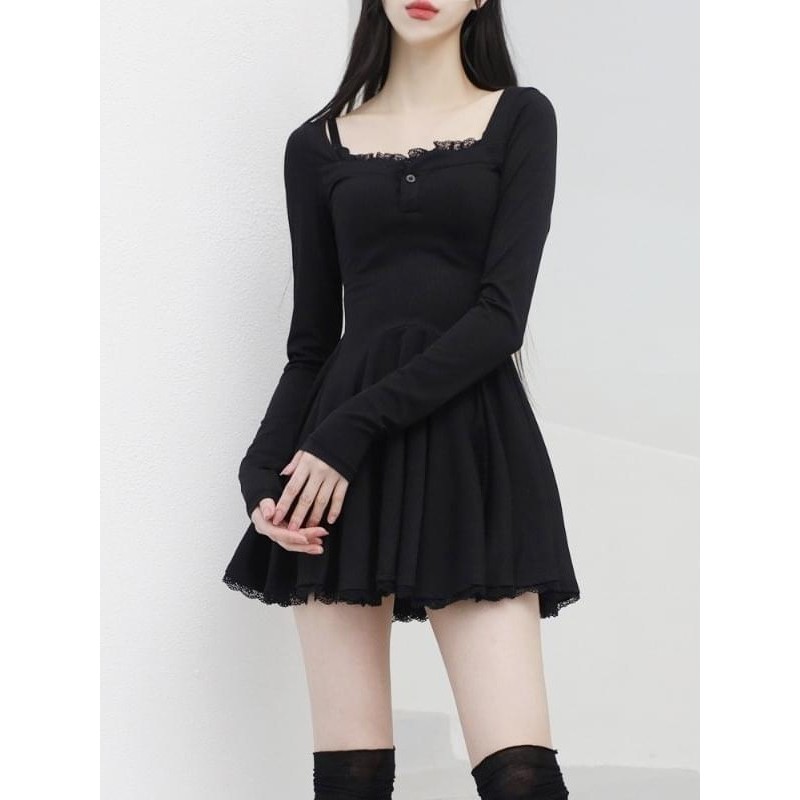 【Codibook】韓國 NONCODE 蕾絲荷葉邊連身短洋裝［預購］迷你短洋裝 針織洋裝 女裝