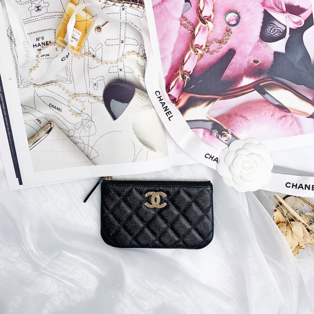 【宸禾歐洲精品】Chanel 香奈兒 新款 雙C 金扣 黑色 菱格 荔枝紋 拉鏈 零錢包