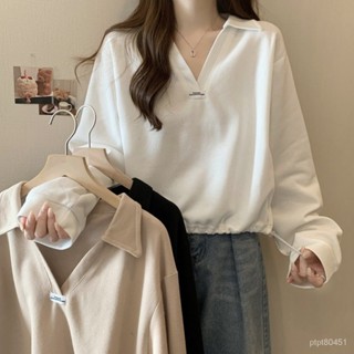 【胖丫女裝】大尺碼女裝 女裝 長袖 T恤POLO領衛衣長袖上衣女裝春秋冬新款胖mm大碼顯瘦設計感別緻上衣服