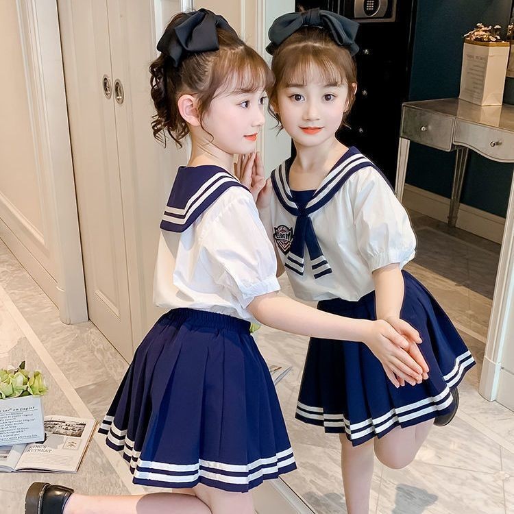 兒童套裝 學院風套裝 女童jk制服 夏季新款百褶裙套裝韓版中大童學院風公主裙兩件套