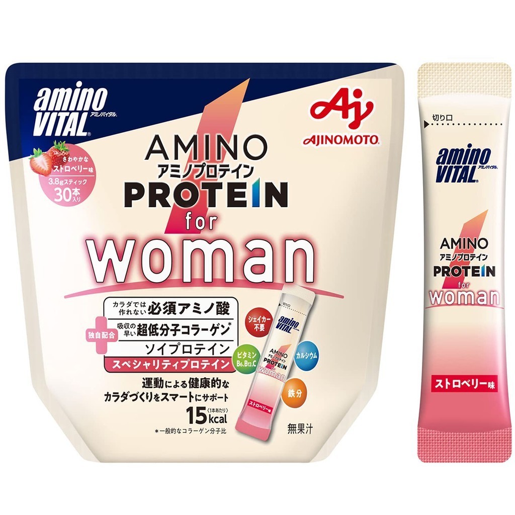 味之素氨基酸女性重要氨基酸蛋白草莓味棒 30 片袋氨基酸 BCAA EAA 大豆蛋白胶原蛋白减肥女性 日本直供